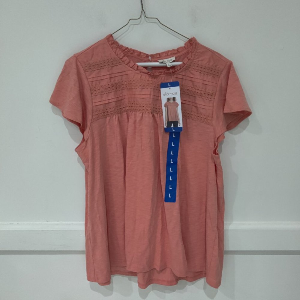 NWT Ella Moss Women's Cap Sleeve Embroidered Blouse Orange Size L $50 D264
